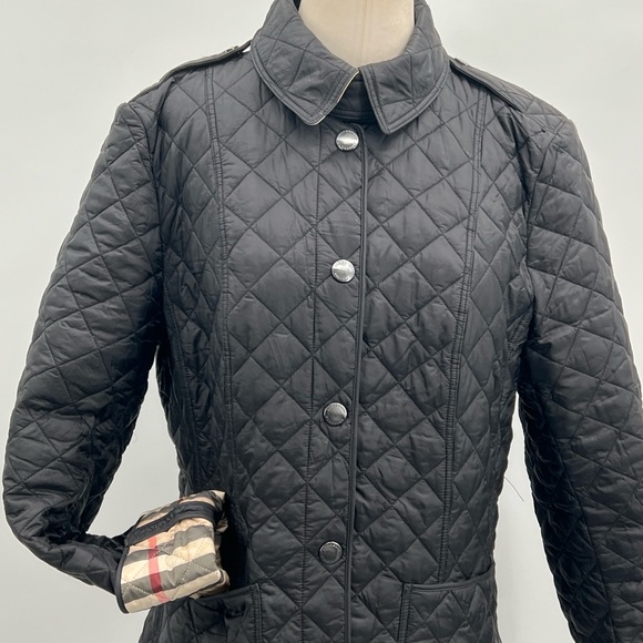 Burberry London England Women's Quilted Black Utility Nova Check Lined Jacket ~L - Picture 3 of 16